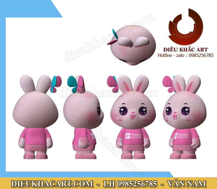  mô hình nhựa composites mascot thỏ 3d trang trí decor của hàng hà nội