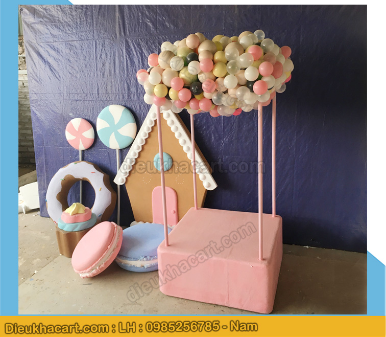 Mô hình xốp mút 3d bánh kẹo giá ngồi bong bóng đạo cụ chụp ảnh sinh nhật hà nội-điêu khắc art